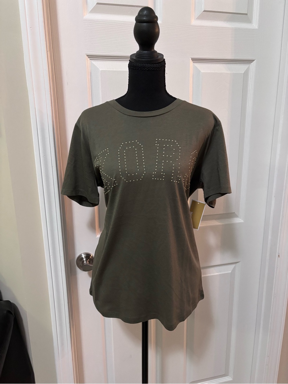 MICHAEL Michael Kors Olive Green Short-Sleeve Tee with Studded Logo